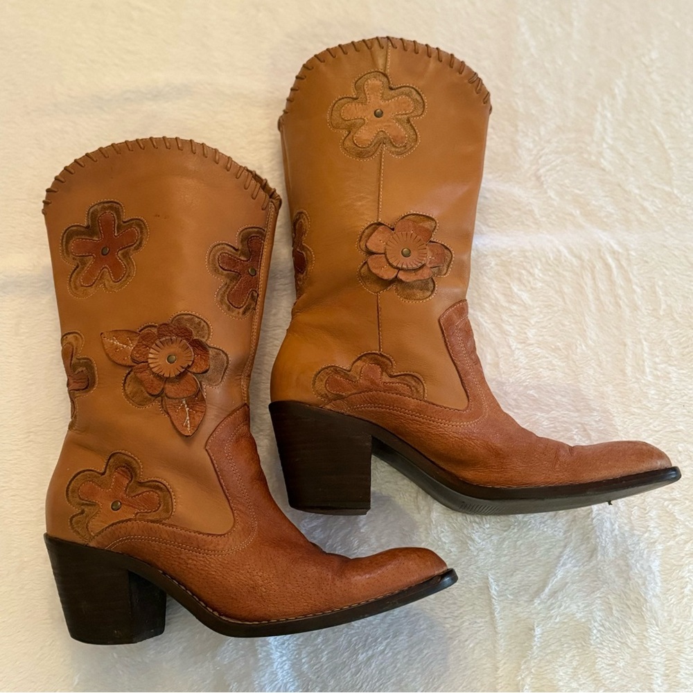 MIA Womens Cowgirl Boots  Leather Western Candida Boho Floral Size 7